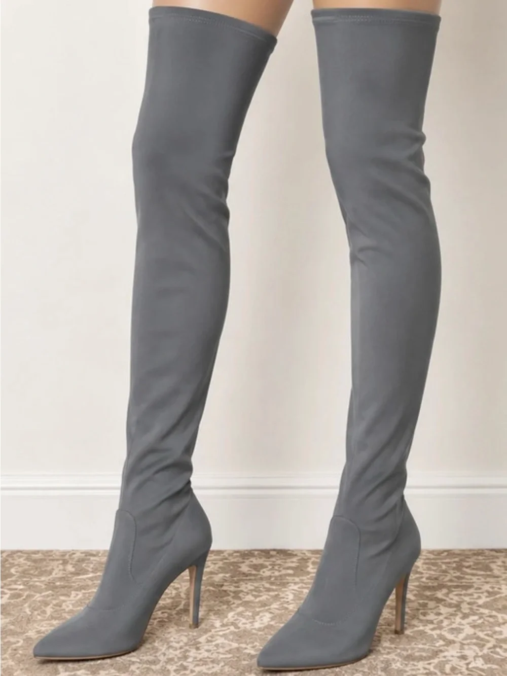 Women's Gray Over-the-Knee Stiletto Bootsu